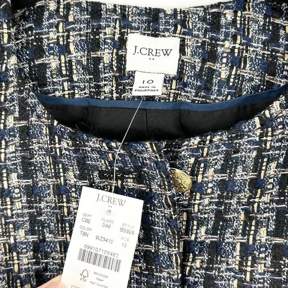 NWT J. Crew Factory Navy/Gold Tweed Jacket Size 10